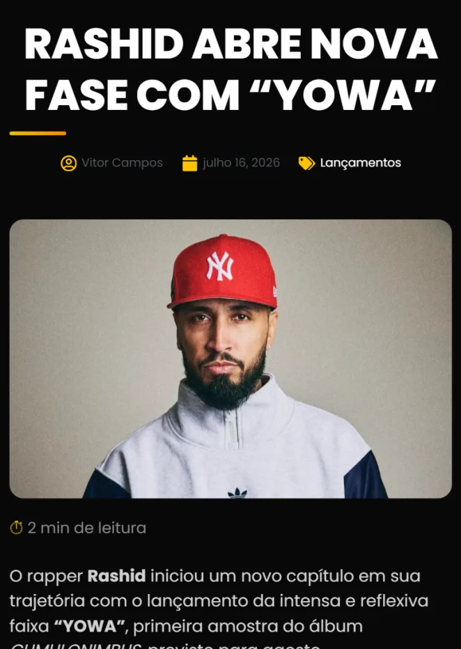 Matéria real publicada no portal canalraprj.com.br: Rashid abre nova fase com YOWA